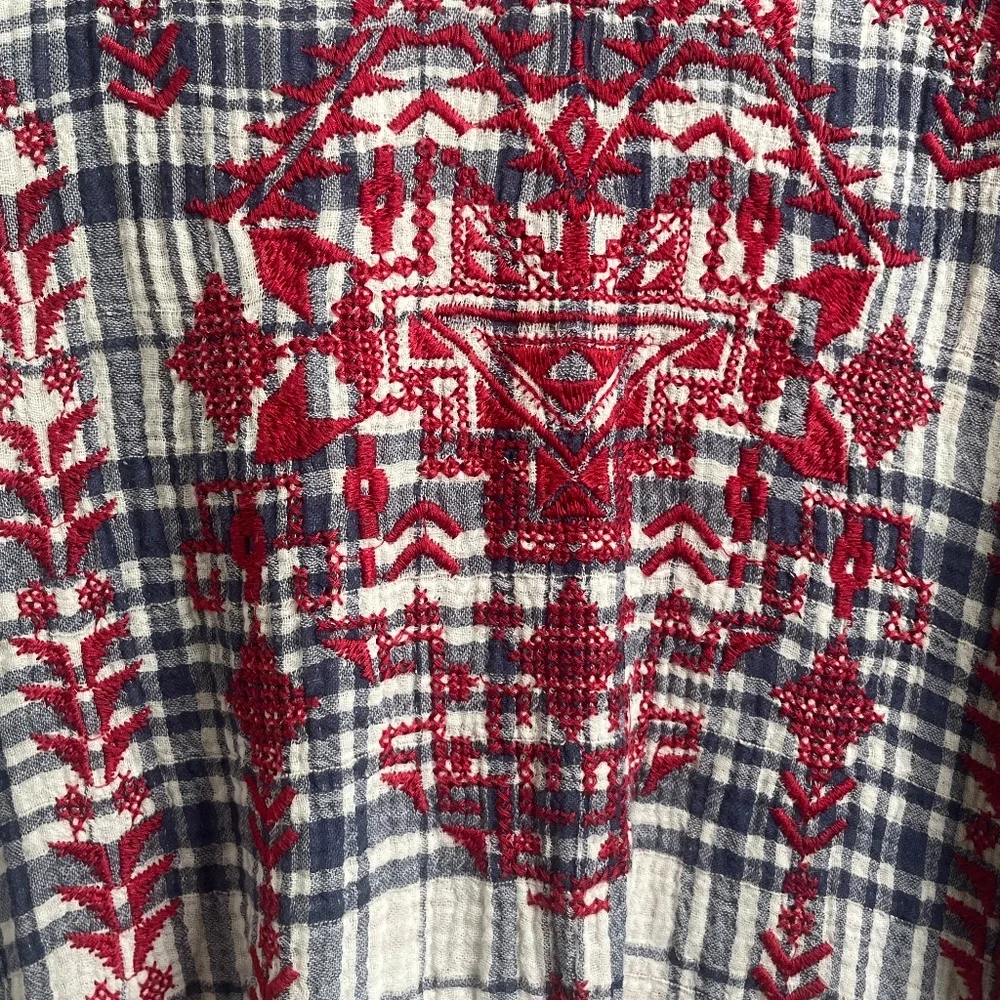 Johnny Was Workshop Embroidered Plaid Boho Top Size Small - Picture 4 of 5